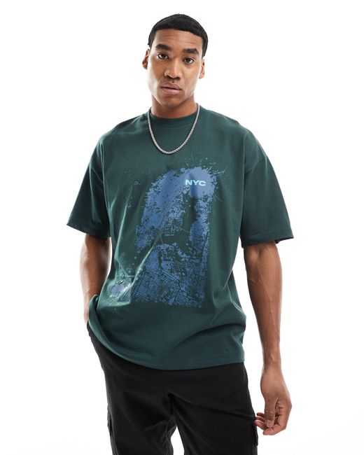 T-shirt oversize à imprimé nyc devant - foncé ASOS pour homme en coloris Blue