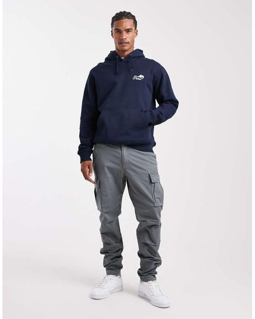 Parlez Blue Screen Printed Fishing Graphic Logo Hoodie With Back Print for men