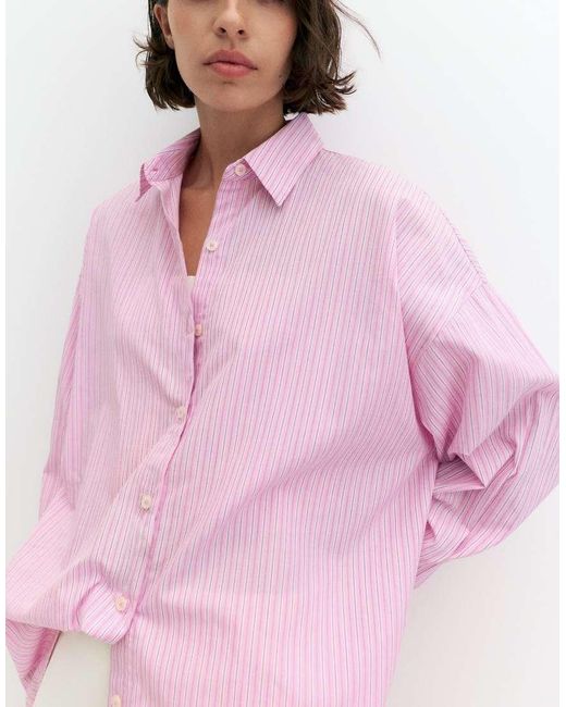 Pull&Bear Pink Striped Oversized Shirt