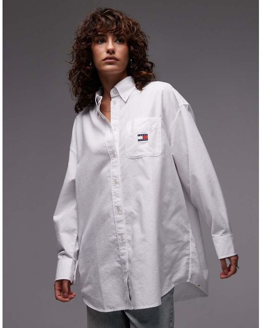 Tommy Hilfiger Oxford Overhemd Met Logopatch in het Gray