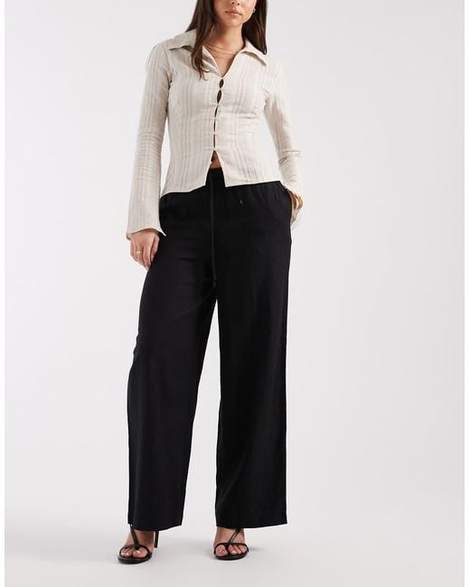 River Island Black Linen Look Wide Leg Trousers Co-ord