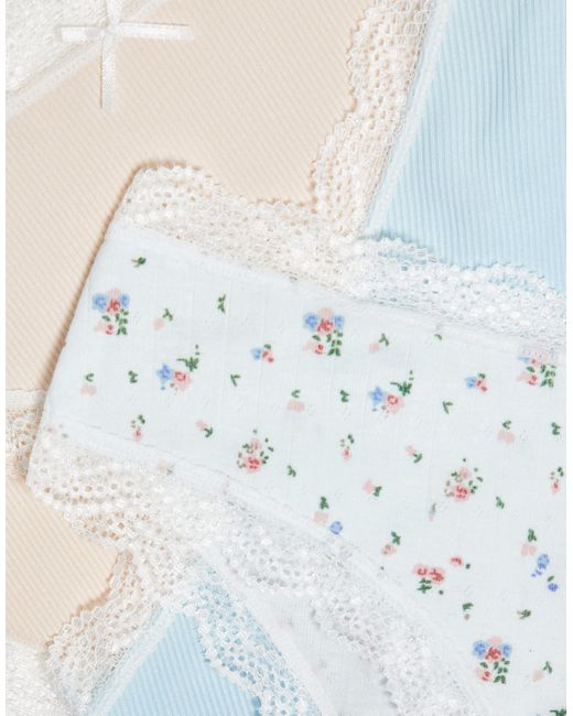 ASOS Blue 3 Pack Brazilian Brief With Lace Trim