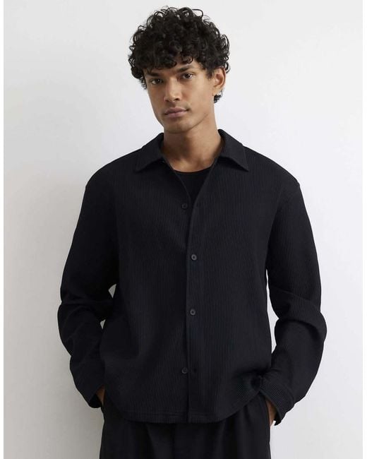 River Island Blue Boxy Fit Long Sleeve Plisse Shirt for men