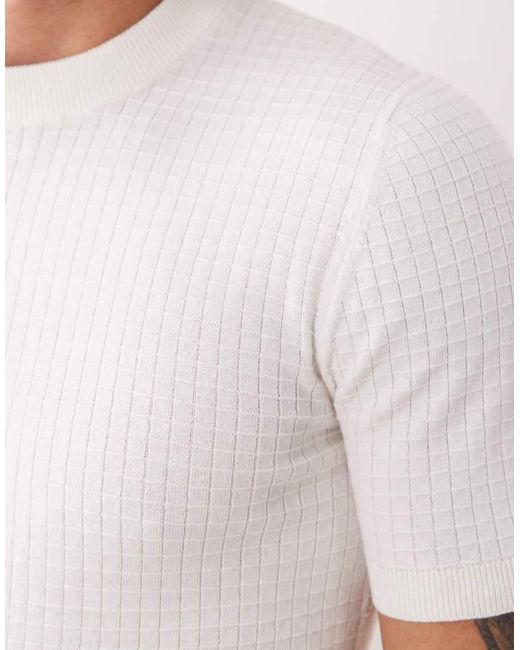 ASOS White Muscle Fit Short Sleeve Knitted Waffle Crew Neck T-Shirt for men