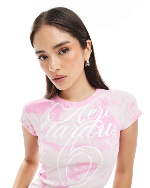 Monki White Shrunken Slim Fit Tee With Varsity Print