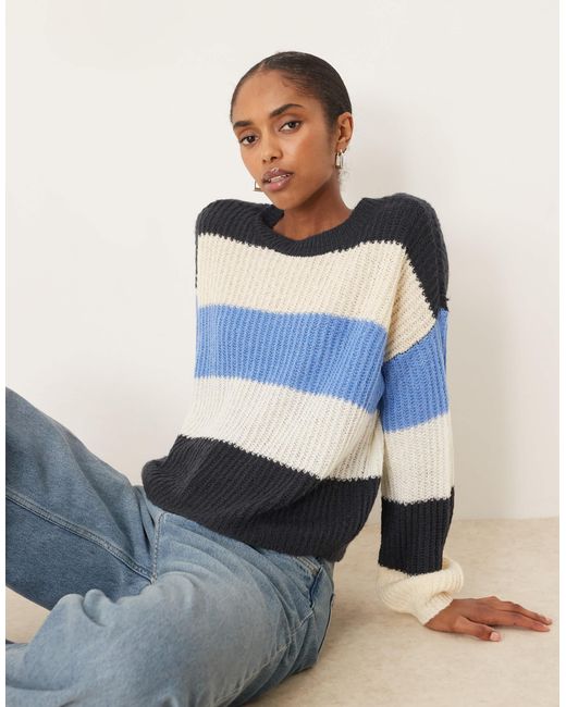 Pull en maille à rayures - bleu et crème Jdy en coloris Blue