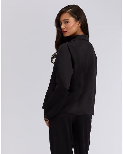 Boux Avenue Black Amelia Satin Pyjama Set Collared Top And Trousers Nightwear