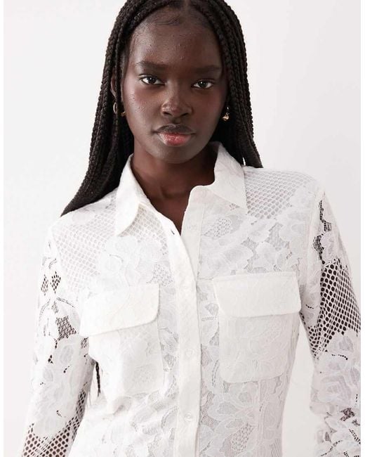 Bardot Natural Agatha Cotton Rich Lace Shirt Midaxi Dress