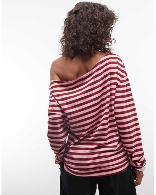 Collusion Red Long Sleeve Off The Shoulder Stipe Top