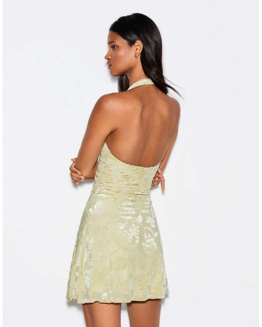 Bershka Green Flocked Tulle Halter Dress