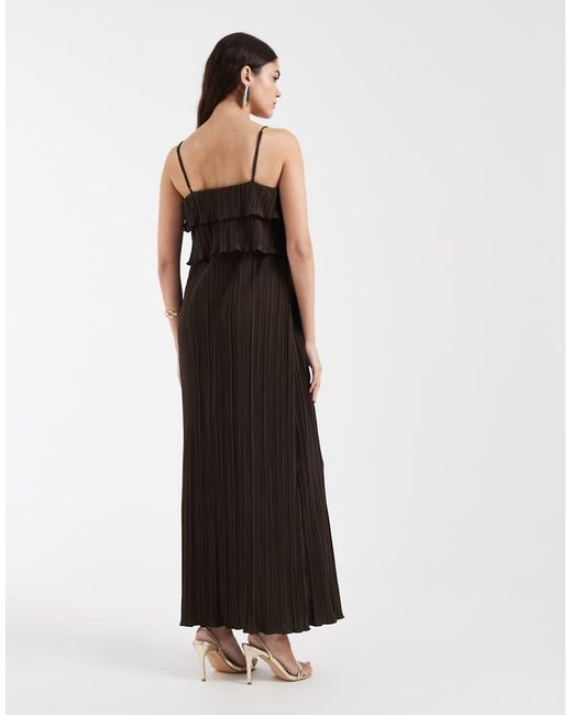 Pieces Black Plisse Cami Dress With Tiered Ruffle Top Detail