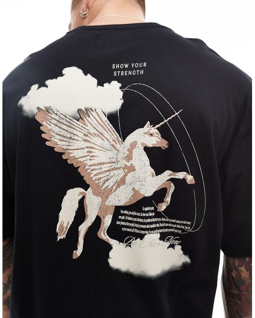ADPT Black Oversized T-shirt With Defiance Horse Backprint for men