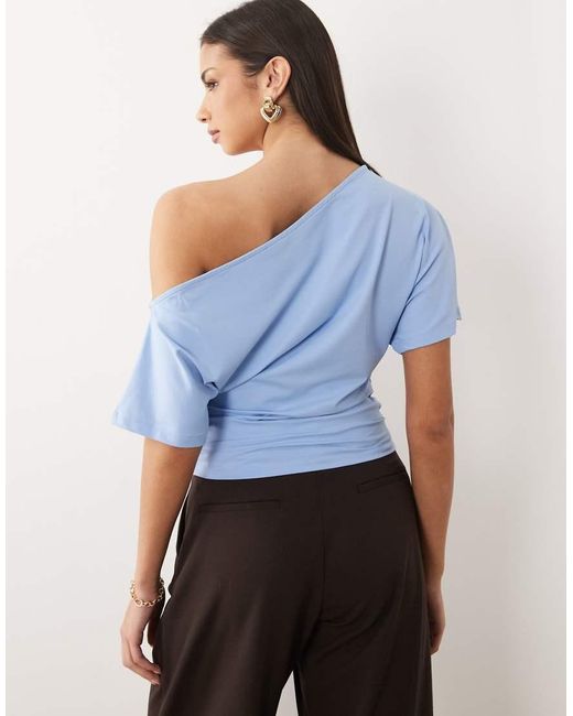 ASOS Blue Fallen Shoulder Cinched Waist Top