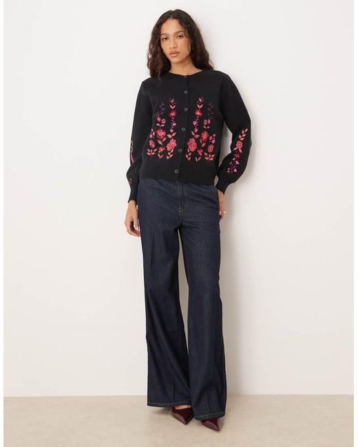 Lovedrobe Blue Floral Embroidery Cardigan
