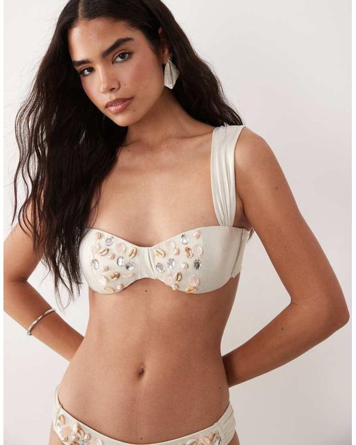 ASOS Brown Pearlescent Bikini Top With Shell Detail