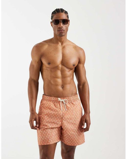 Mango Orange Printed Swim Shorts for men