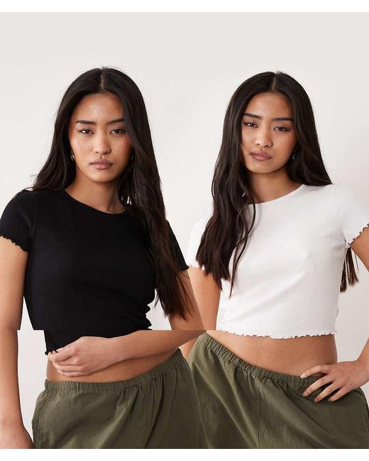 Miss Selfridge Brown 2 Pack Short Sleeve Ribbed Lettuce Edge T-Shirt