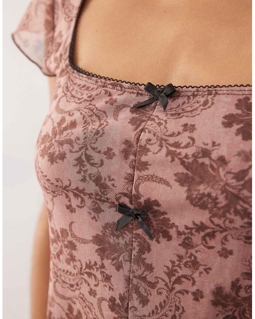 Reclaimed (vintage) Pink Square Neck Mesh Top