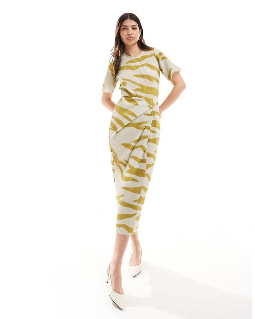 ASOS Metallic Short Sleeve Plisse Twist Skirt Midi Dress