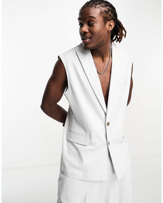 ASOS White Slim Sleeveless Suit Jacket for men