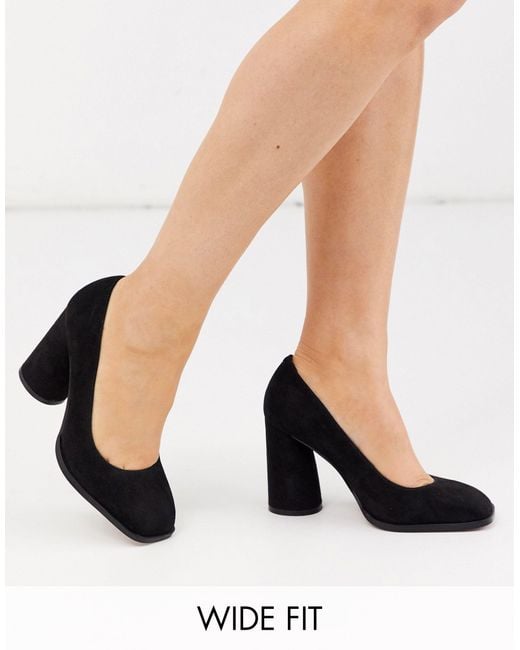 ASOS Black Wide Fit Pinky Square Toe Block Heeled Court Shoes