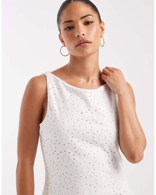 Vero Moda White Jersey Floral Broderie Sleeveless Mini Dress