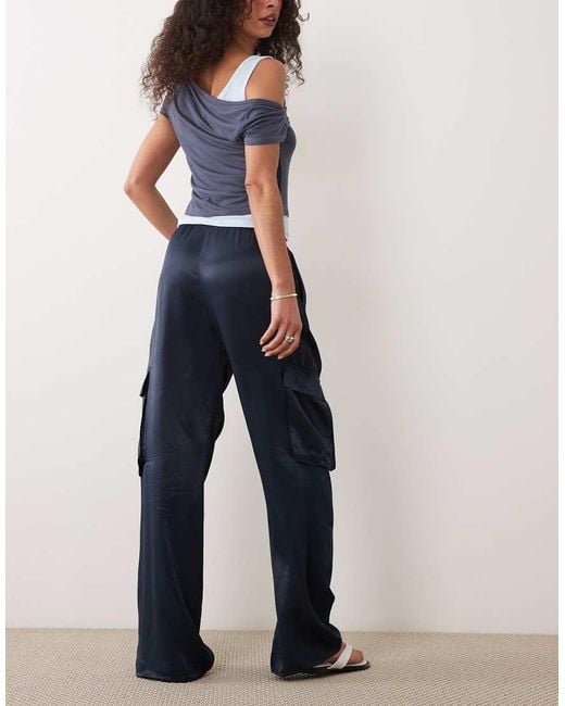 ASOS Blue Satin Utility Cargo Pocket Pants