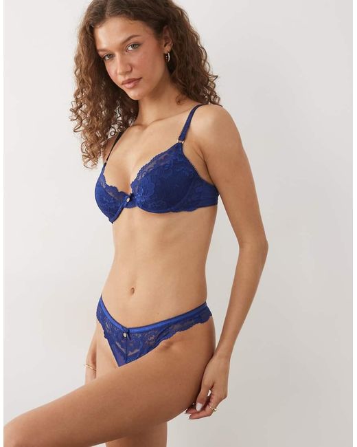 Boux Avenue Blue Harper Lace Thong