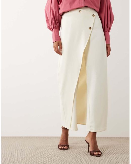 Iyal Natural Pants With Wrap Over Skirt Button Detail