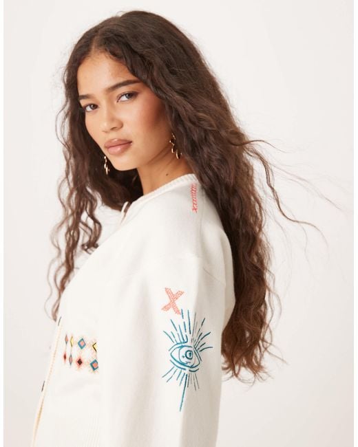 Never Fully Dressed White Neon Embroidered Cardigan
