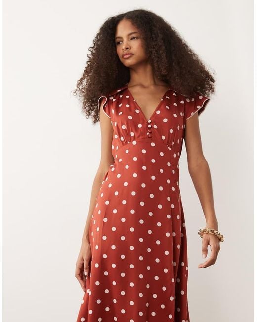 Nobody's Child Red Norma V-neck Flutter Cap Sleeve Midi Dress