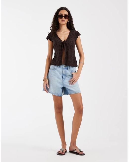 Hollister Blue Tie Front Knit Babydoll Top