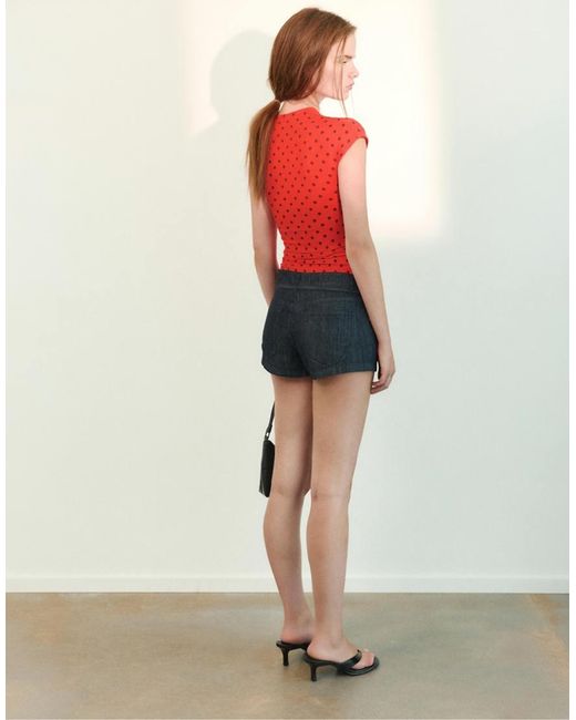 Pull&Bear Red Knotted Neckline T-shirt