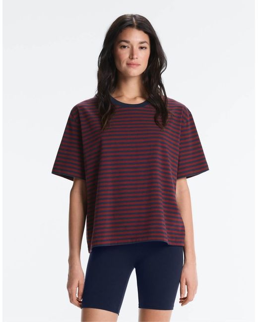 Oysho Purple Striped Cotton Blend Short Sleeve T-Shirt
