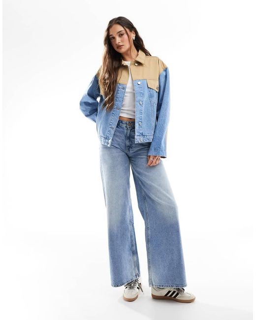 Giacca Di Jeans Ibrida Stile Western Lavaggio Medio di ASOS in Blue