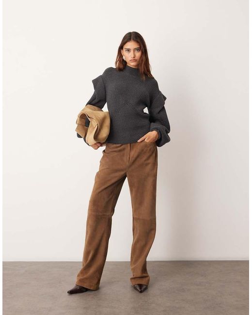 ARRANGE Brown Engineered Knit Sculpted Jumper With Shoulder Detail