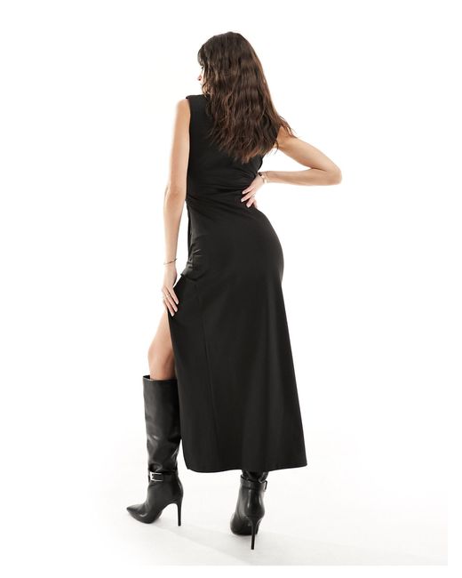 4th & Reckless Black Sleeveless Drape Detail Side Split Maxi Dress