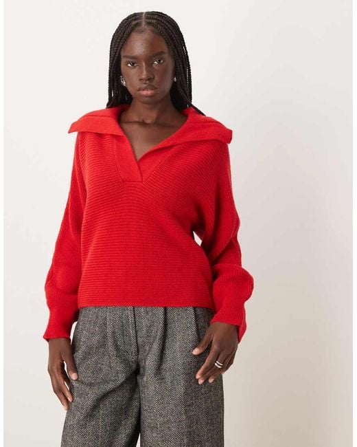Mango Red Oversized Collar Jumper