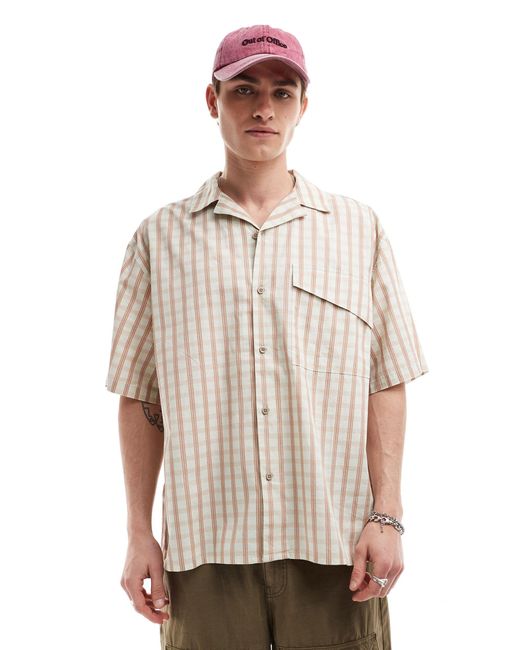 Collusion Natural Poplin Revere Short Sleeve Shirt for men