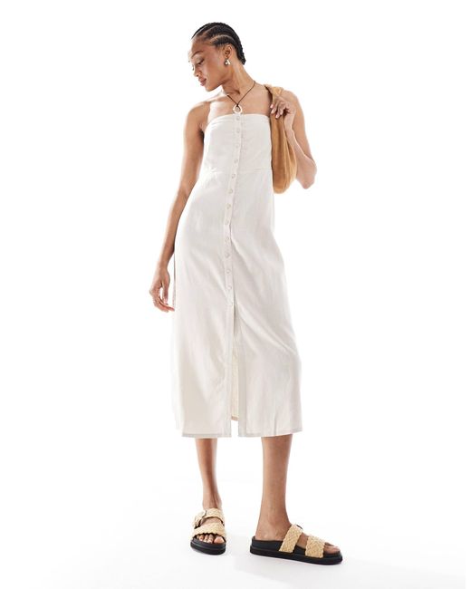 ONLY White – trägerloses midikleid aus leinenmix