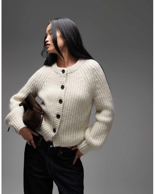 & Other Stories Gray Alpaca And Wool Chunky Knit Cardigan With Balloon Sleeves
