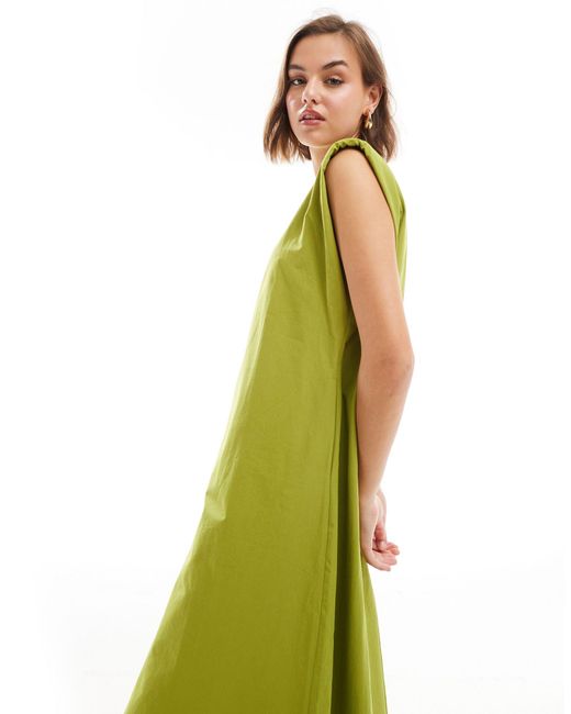 ASOS Green Cotton Shapeless Midi Dress With Shoulder Pads