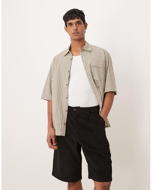 Prohibited Natural Double Pleated Shorts for men