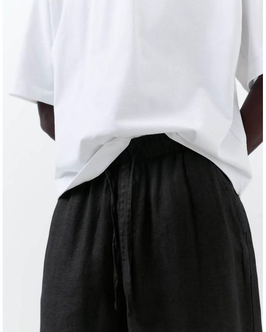 Pull&Bear Gray 100% Linen Trousers for men