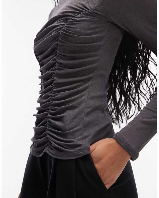ASOS Black Onion Skin Ruched Bodice Long Sleeve Top