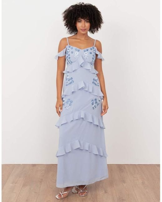 Maya White Floral Embroidery Cold Shoulder Maxi Dress