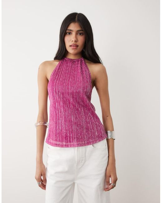 Motel Pink Bherita Plisse Halter Top