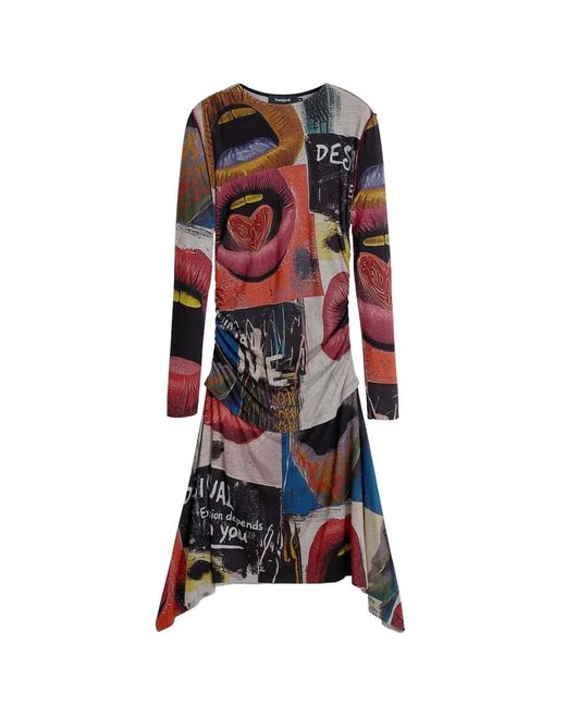Desigual Red Printed Dress Mouths