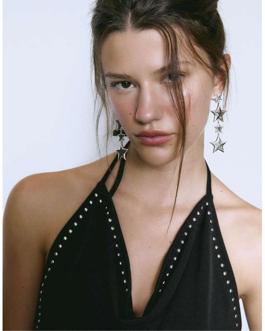 Stradivarius Blue Studded Halter Top