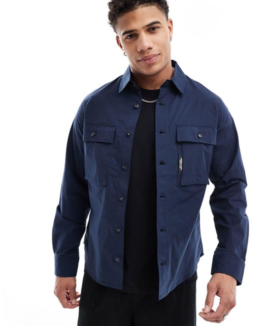 Camicia a maniche lunghe navy con doppia tasca di Marshall Artist in Blue da Uomo